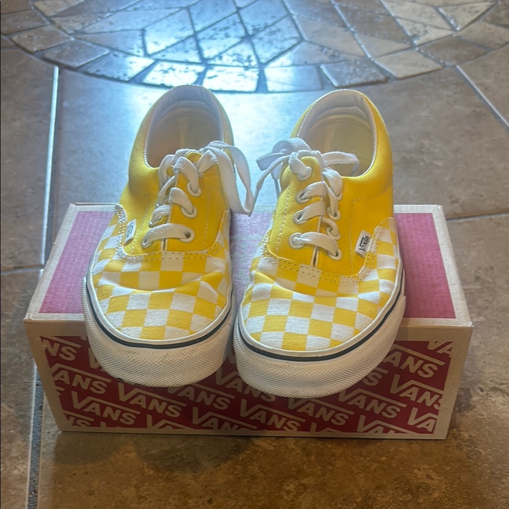 Vans Kids Yellow and White Checkered Sneakers